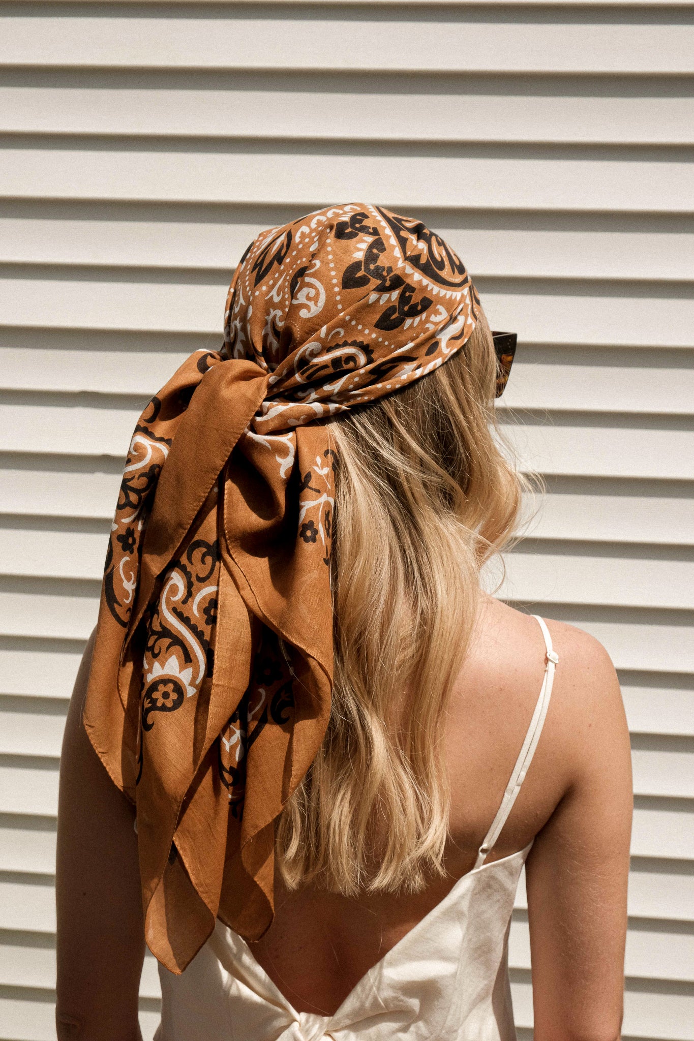 Large Foulard bandana camel coton