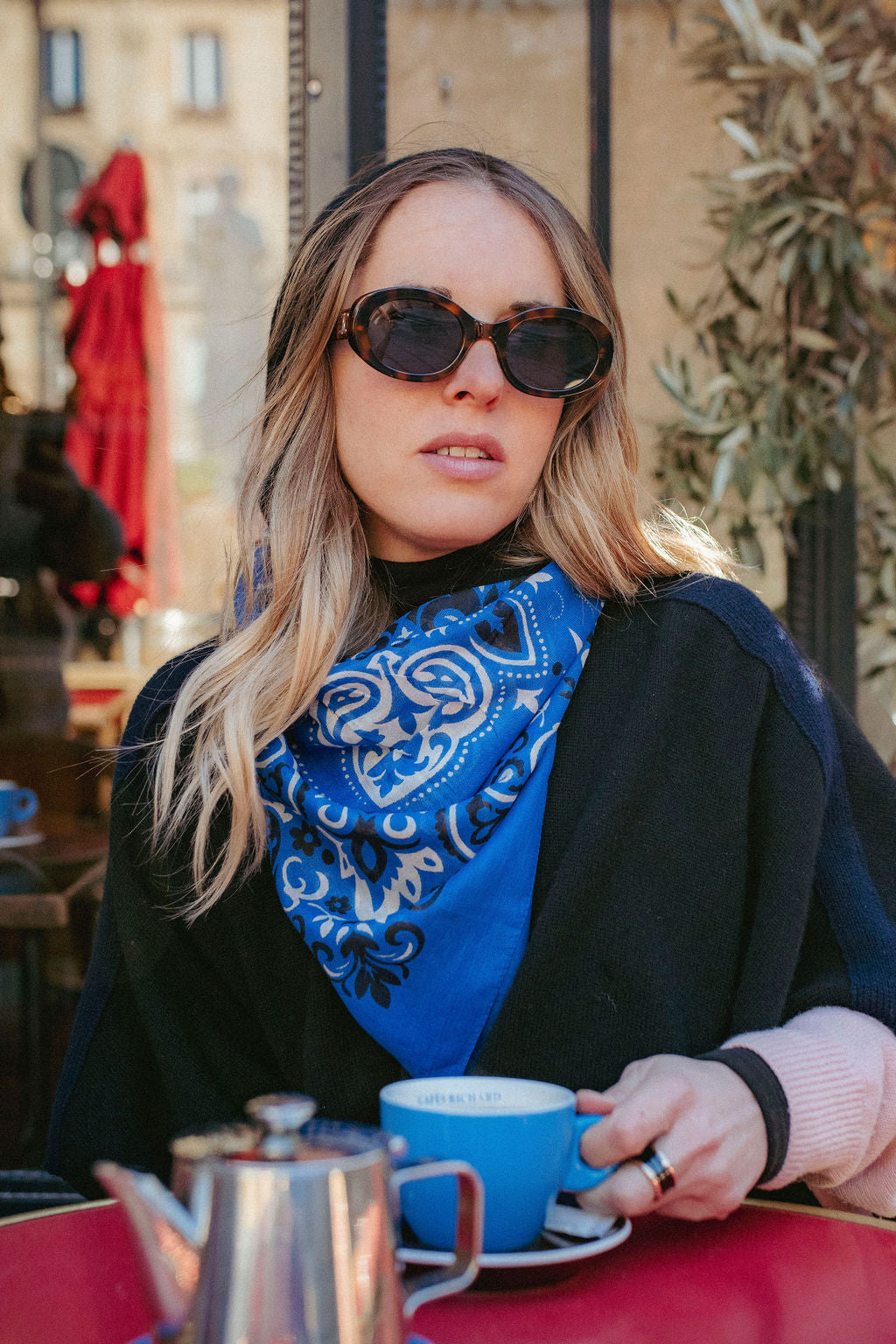 Large Foulard bandana Bleu coton