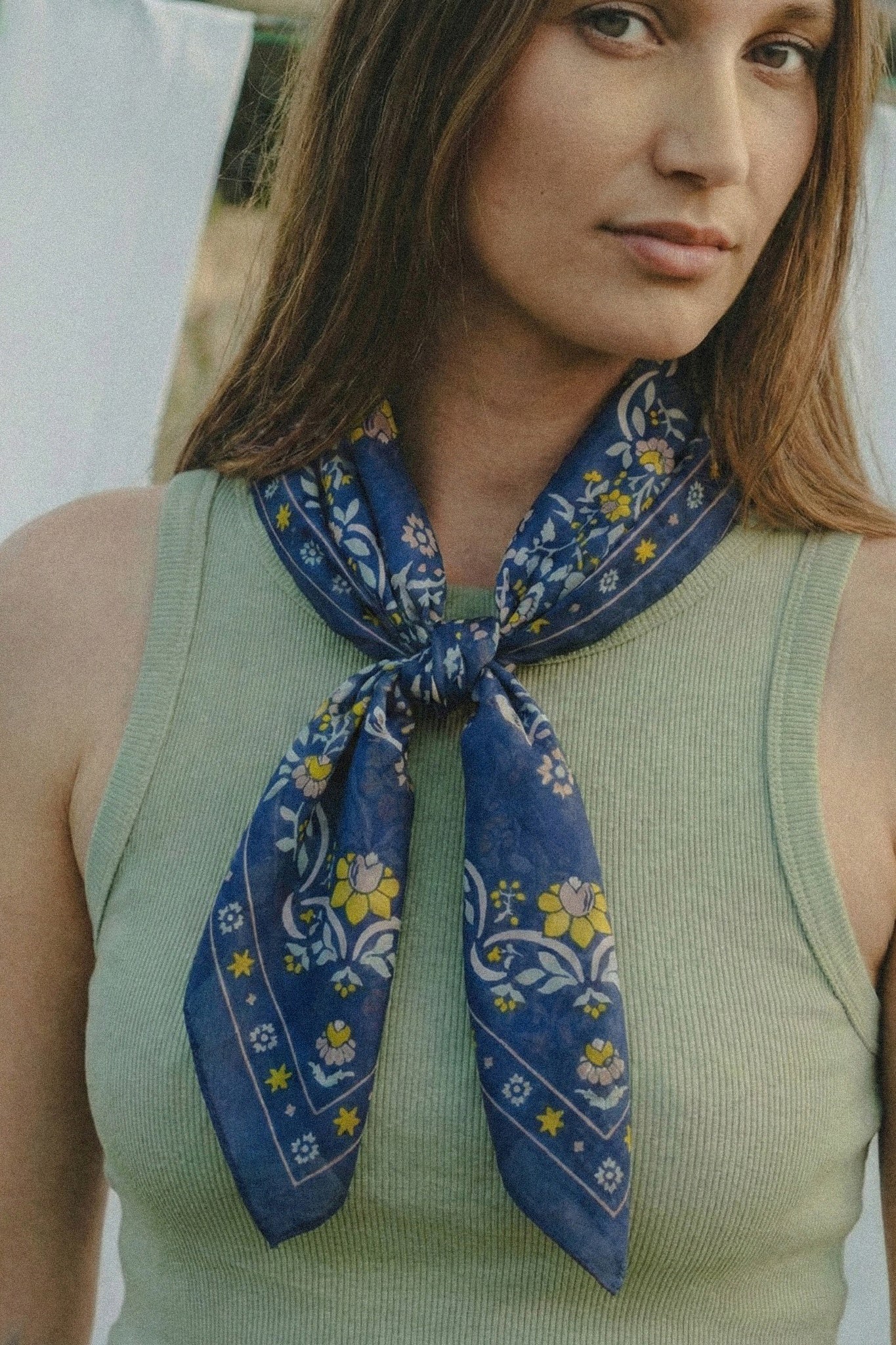 Foulard bandana Secret garden navy coton