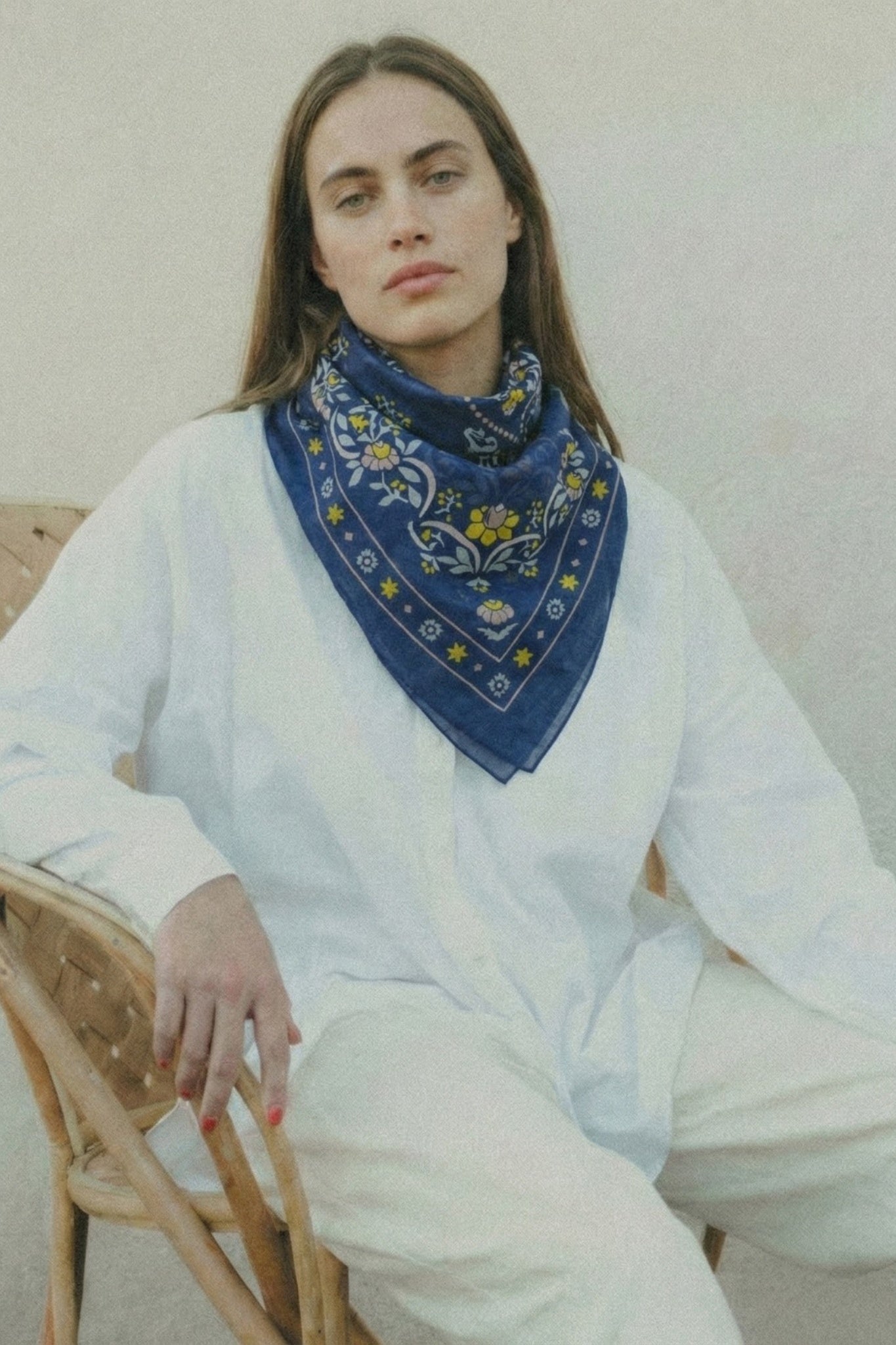 Foulard bandana Secret garden navy coton