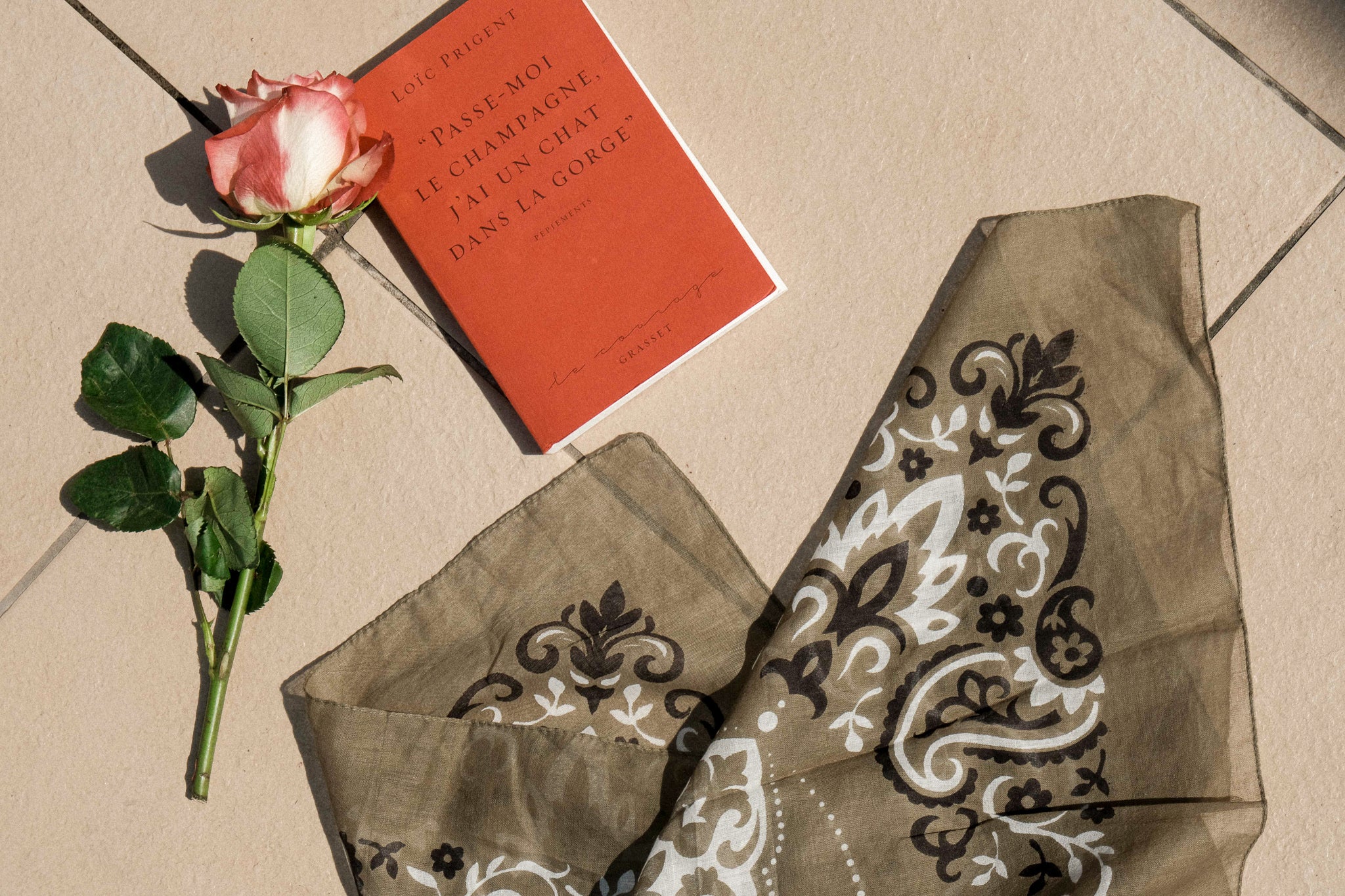 Large Foulard bandana kaki coton