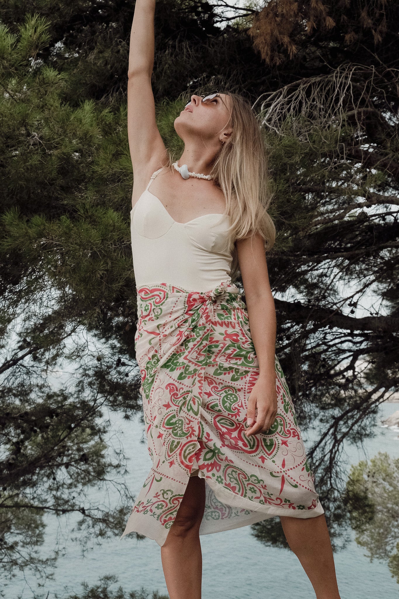 Large Foulard Costa Brava vert et rose