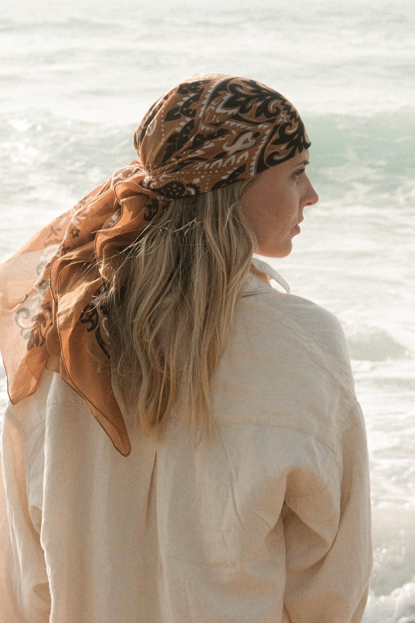 Large Foulard bandana camel coton