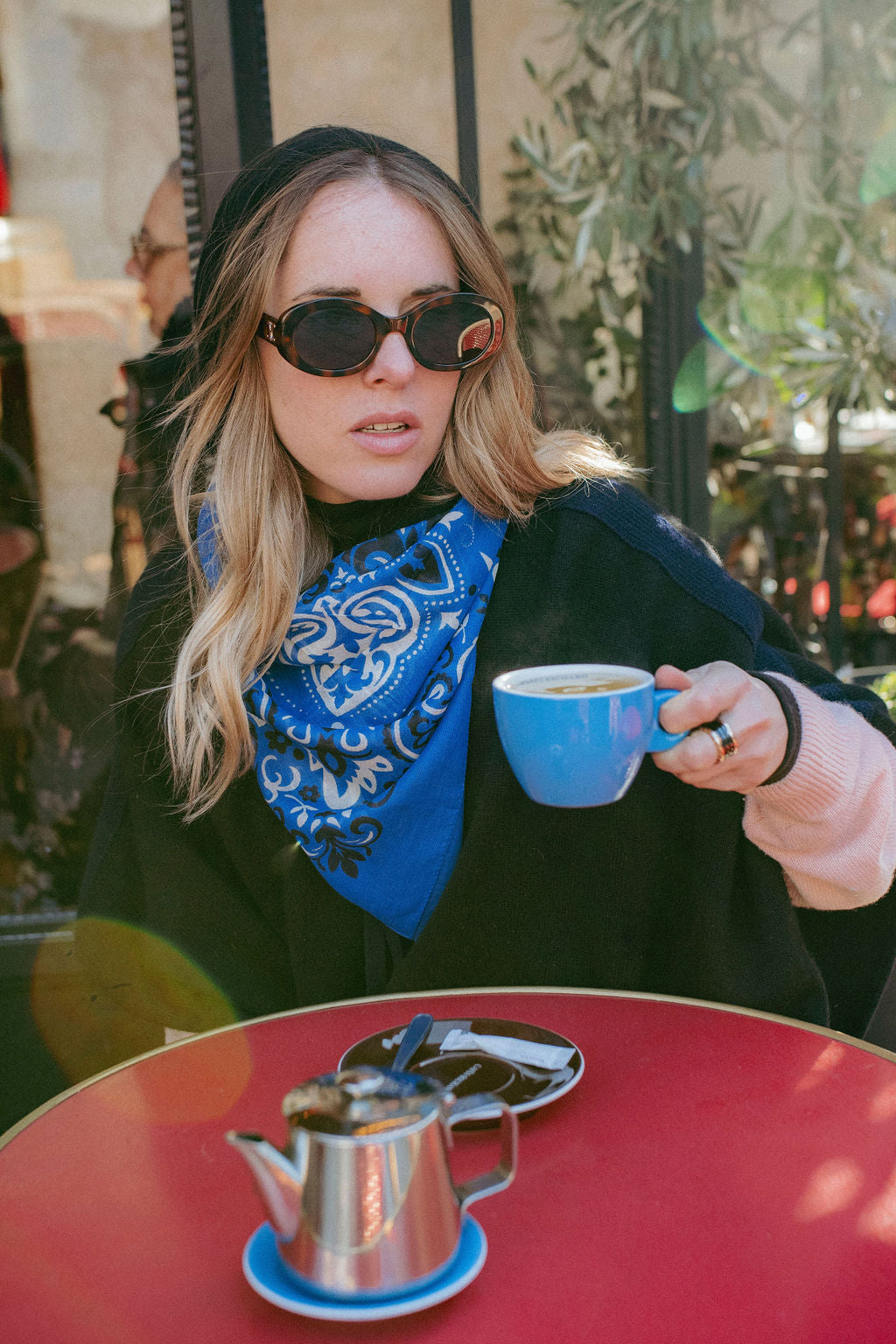 Large Foulard bandana Bleu coton