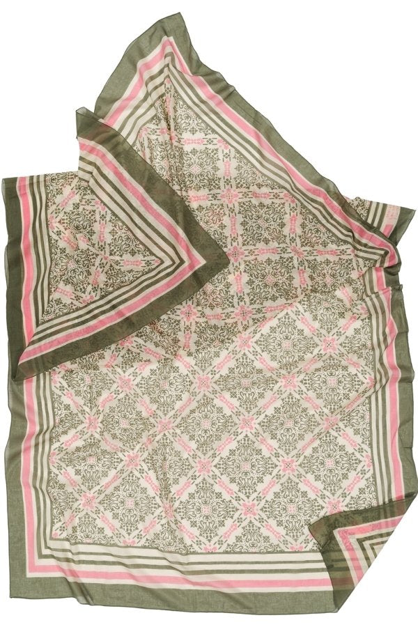 Azulejos Sarong Scarf – Khaki & Pink