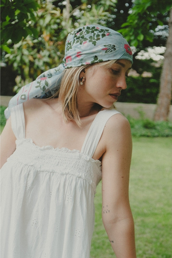 Foulard Secret garden ciel coton