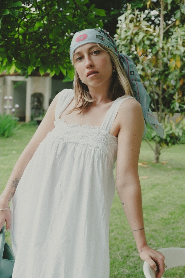 Foulard Secret garden ciel coton