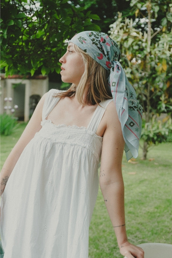 Foulard Secret garden ciel coton