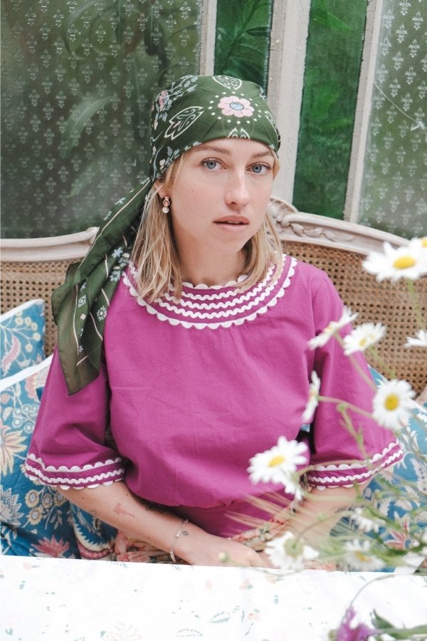 Foulard Secret garden kaki coton