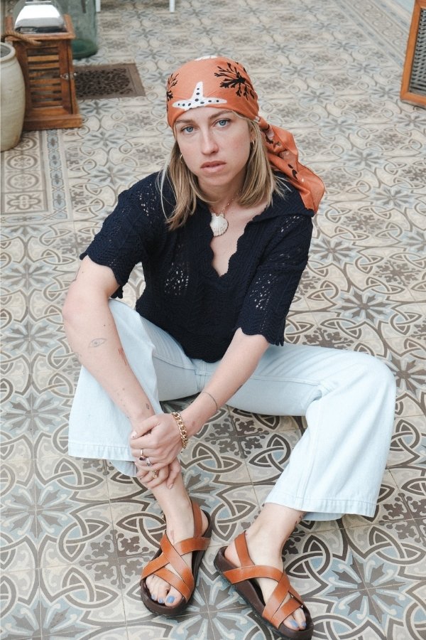Bandana Crustacés rose corail coton