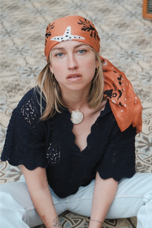 Bandana Crustacés rose corail coton
