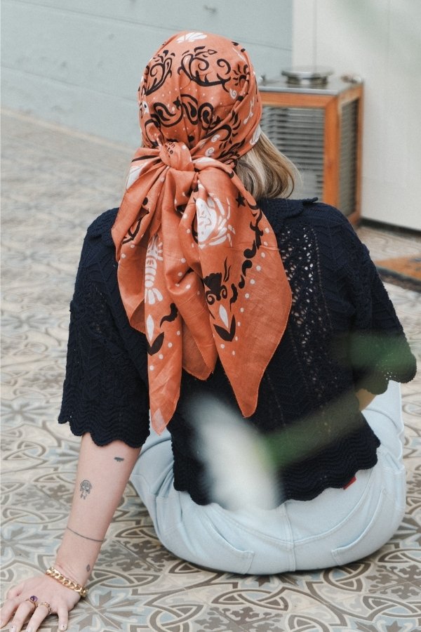 Bandana Crustacés rose corail coton