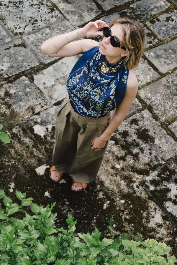 Foulard bandana Secret garden navy coton