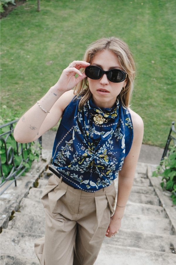 Foulard bandana Secret garden navy coton