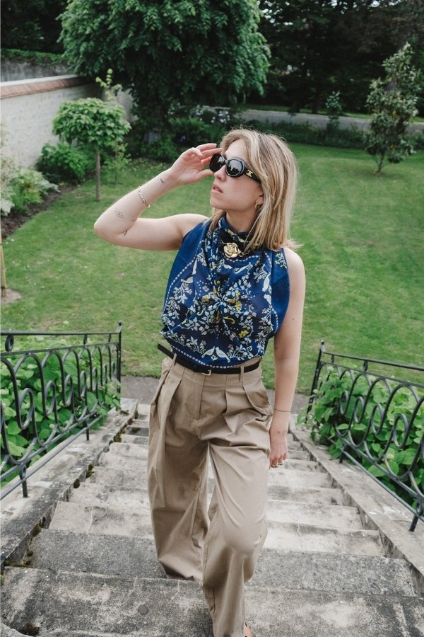 Foulard bandana Secret garden navy coton