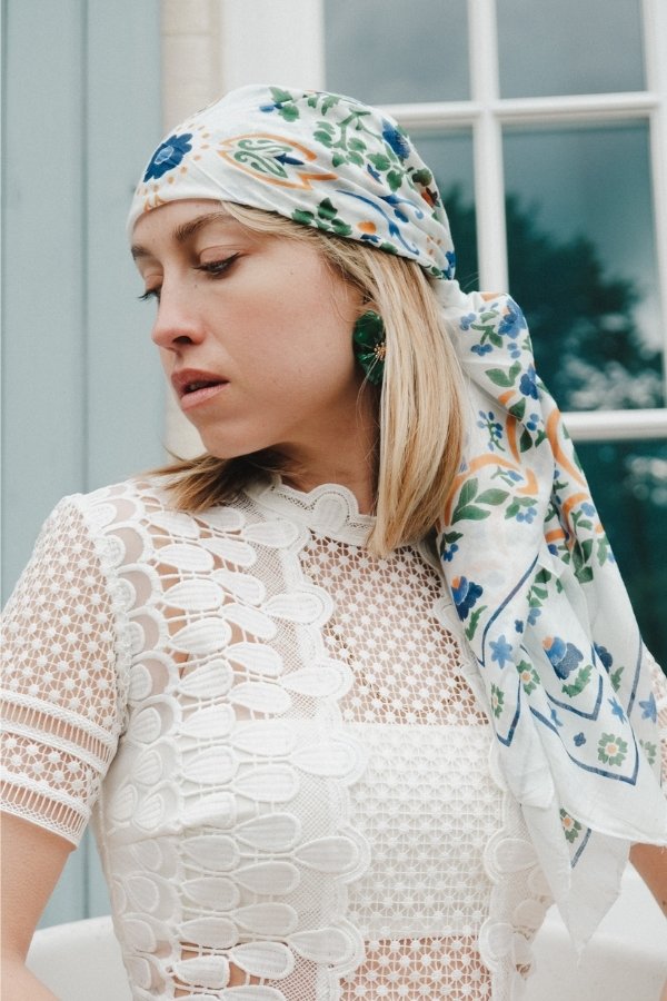 Foulard Secret garden blanc coton