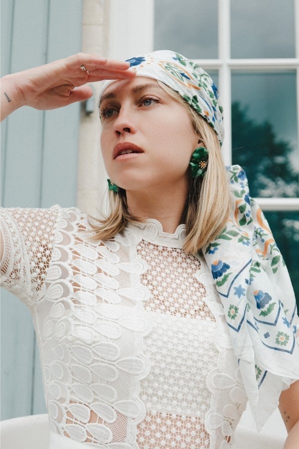 Foulard Secret garden blanc coton