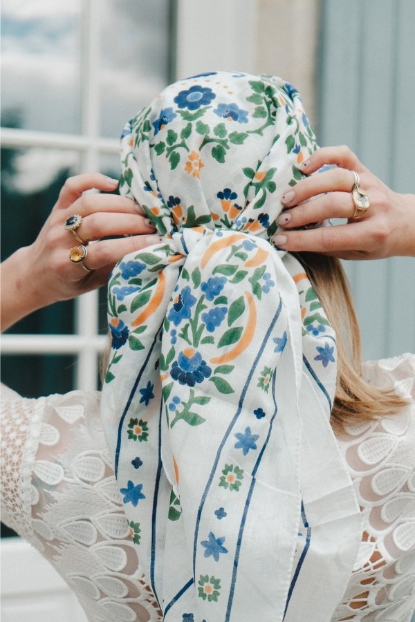 Foulard Secret garden blanc coton
