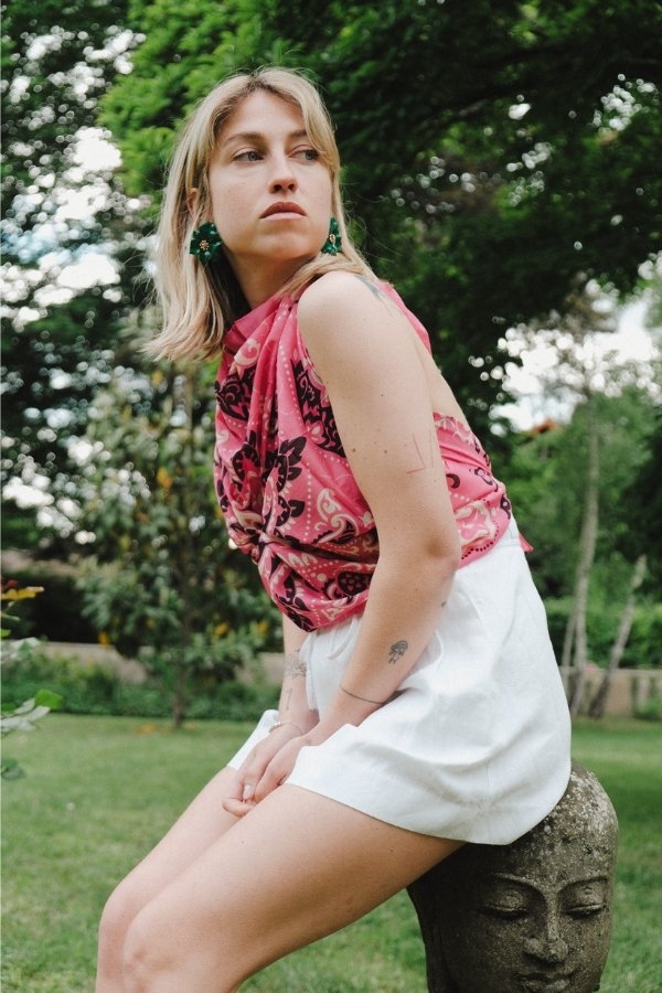 Foulard bandana Rose carmin coton