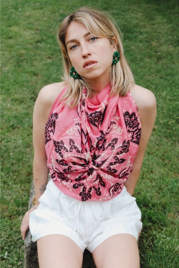 Foulard bandana Rose carmin coton