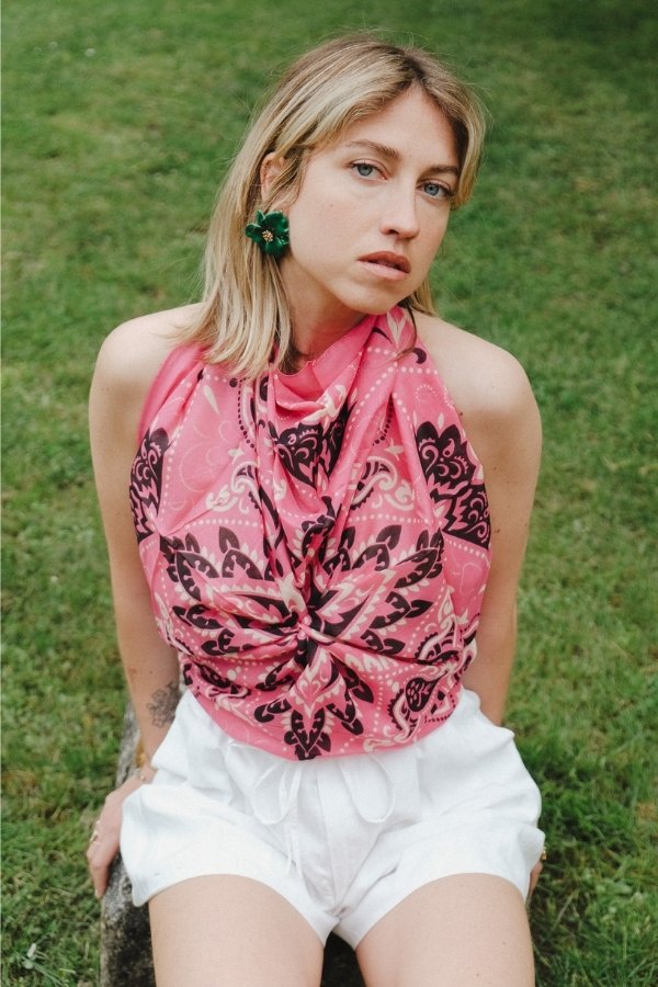 Foulard bandana Rose carmin coton