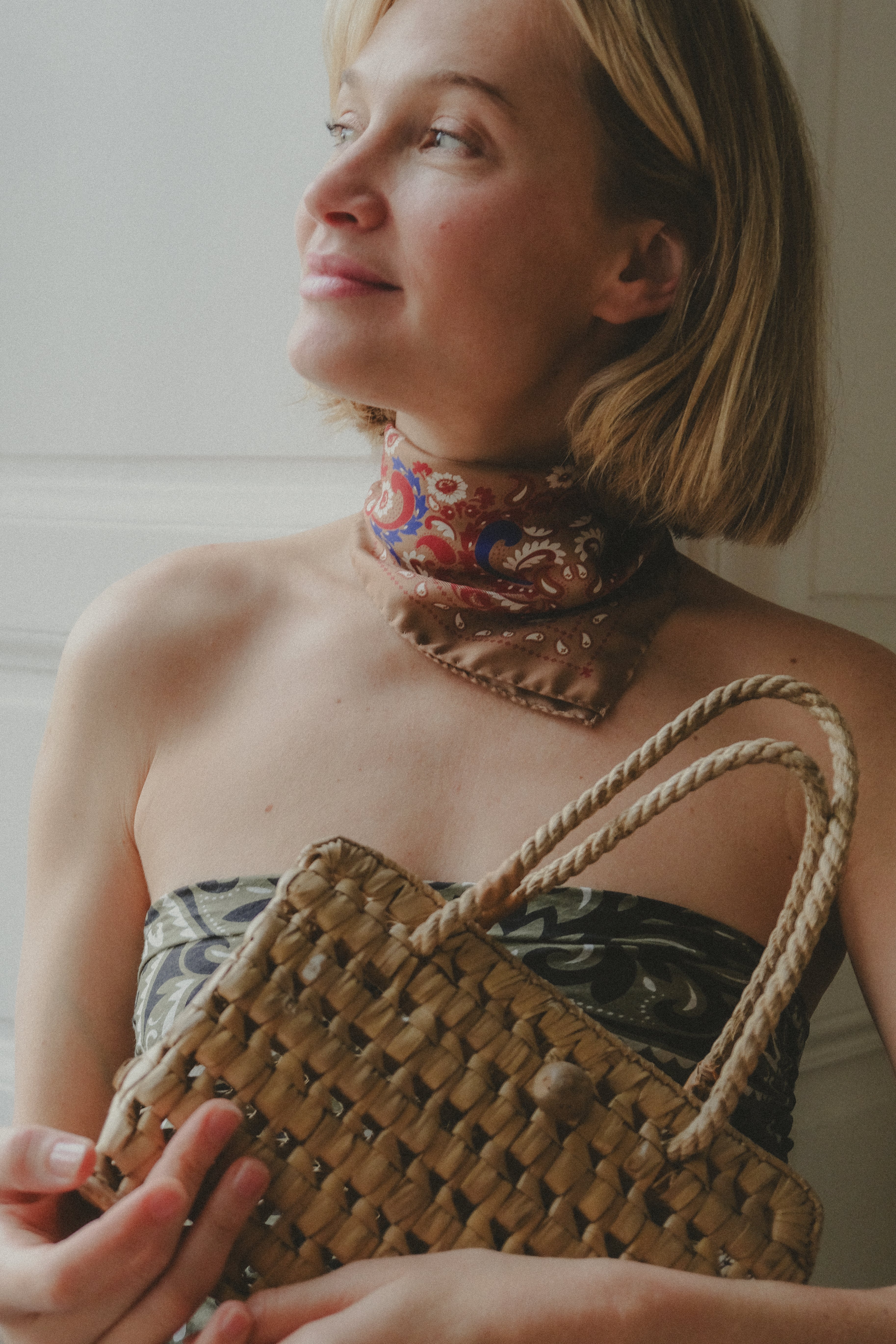 Small Bandana Flowers Camel Silk