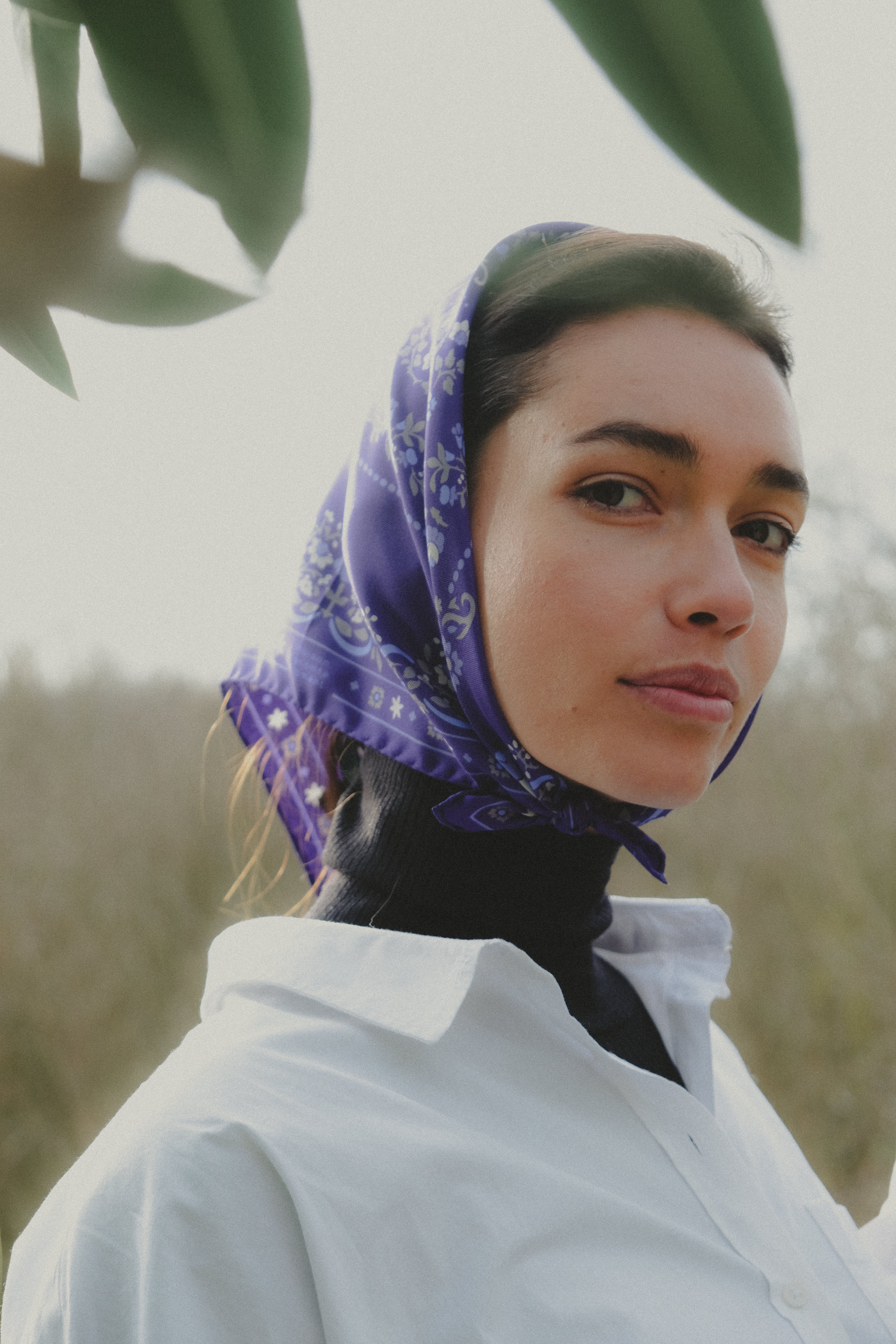 Small Scarf Secret Garden Dark Navy Silk