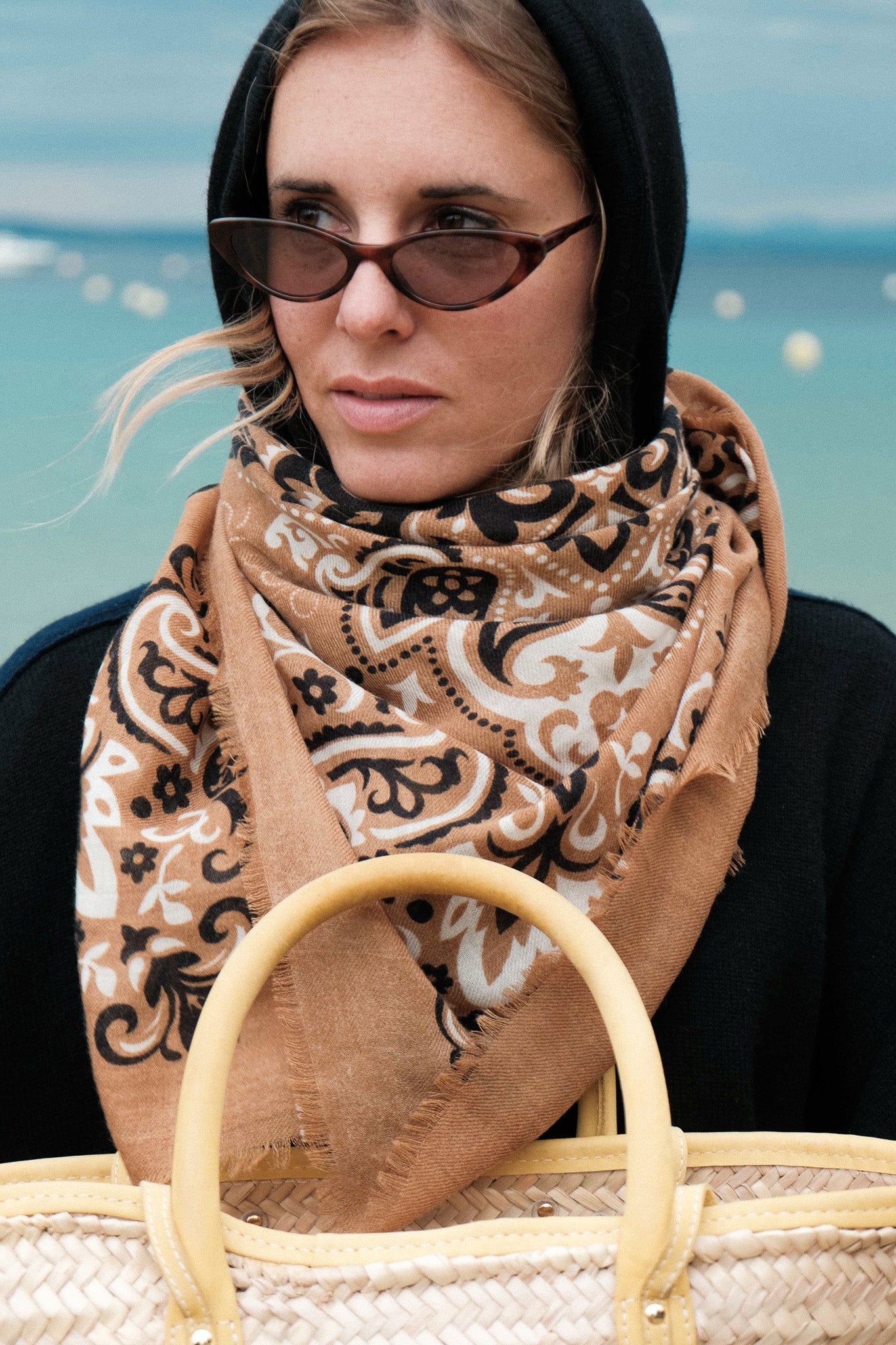 Large Foulard bandana Camel cash
