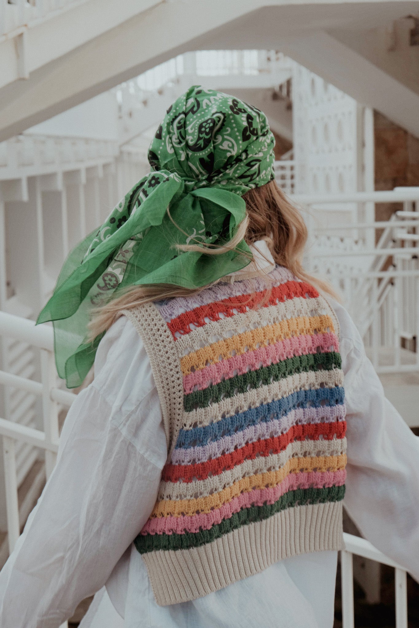 Large bandana scarf Green cotton