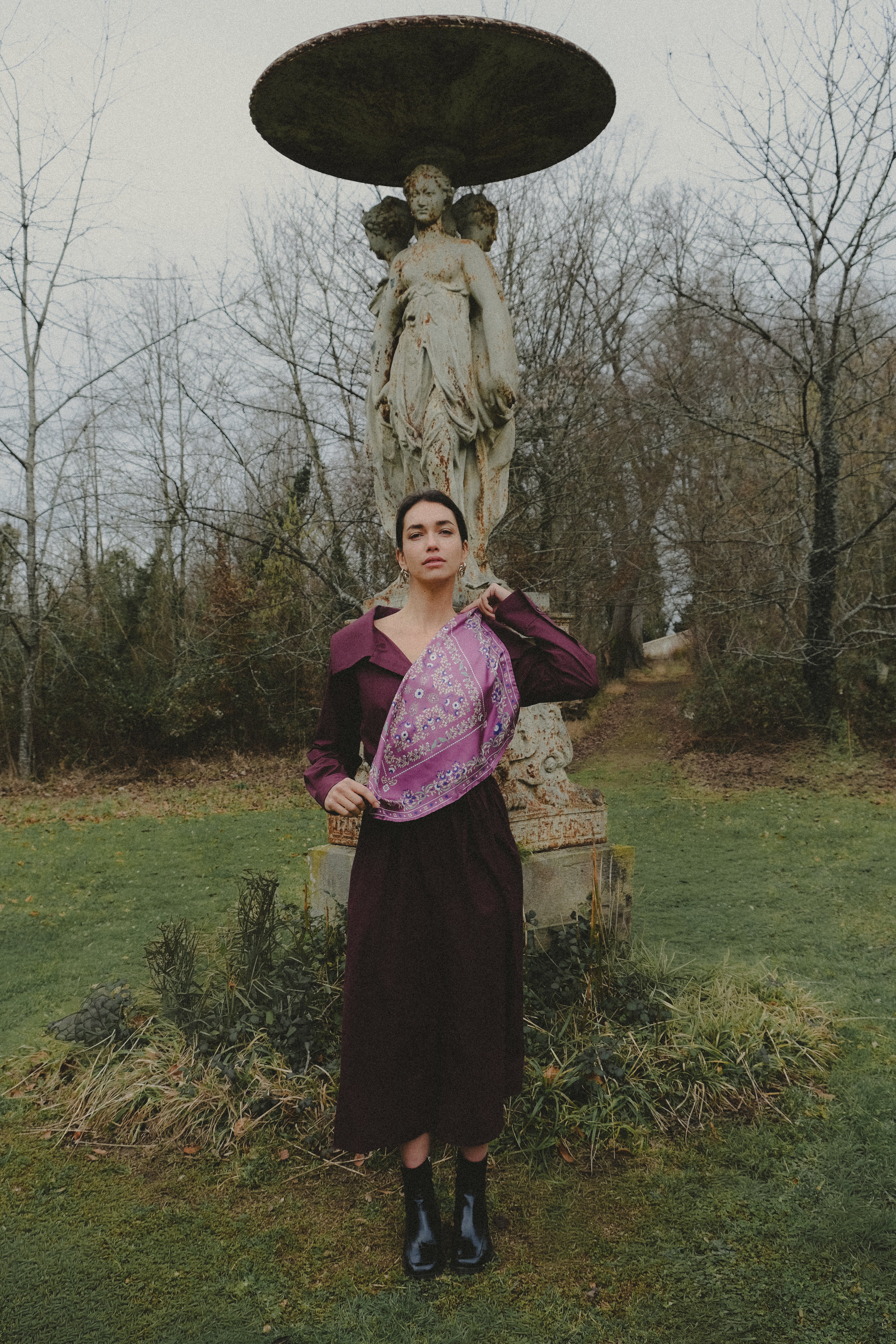 Small Scarf Secret Garden Raspberry Silk