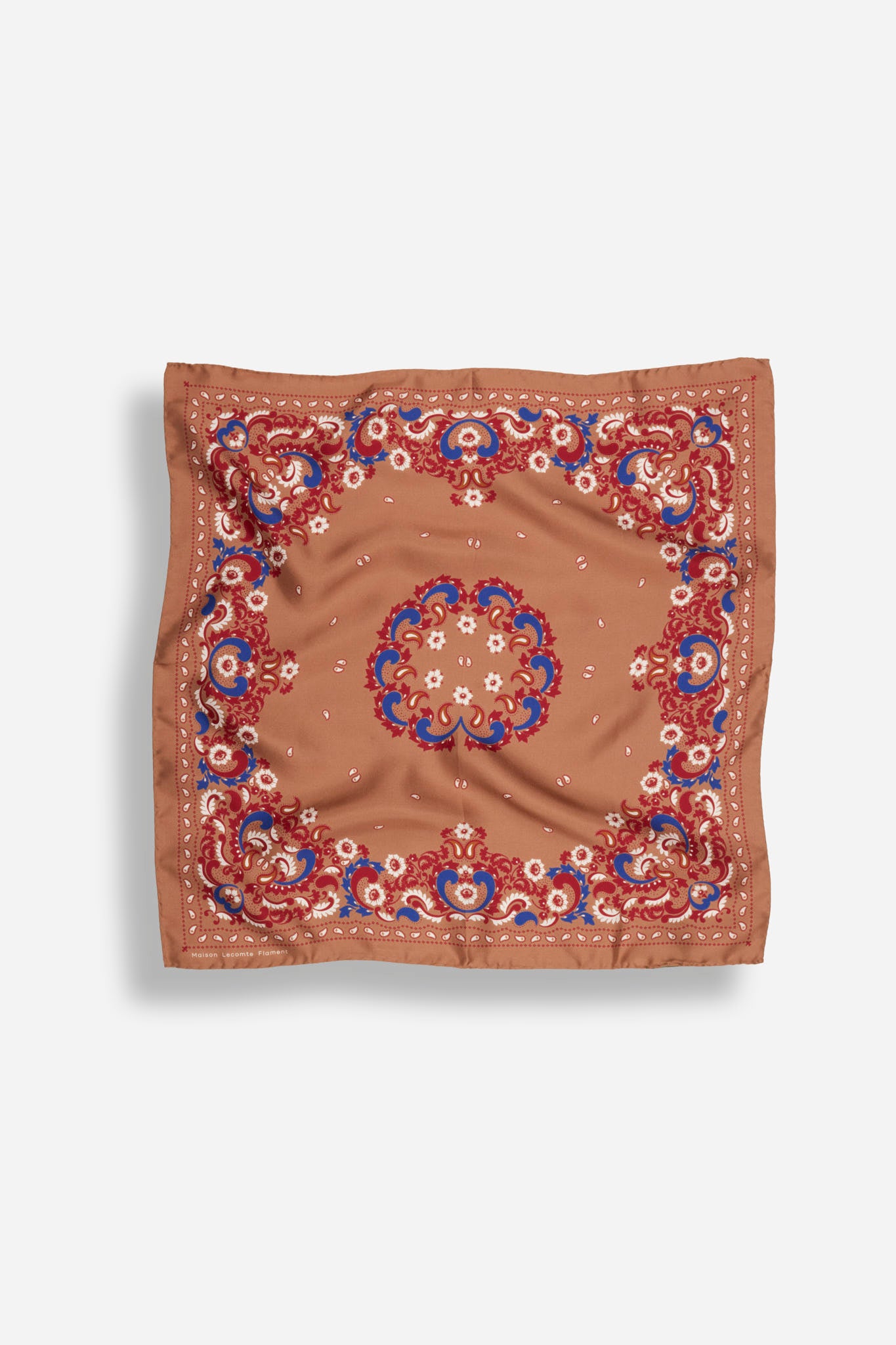 Small Bandana Flowers Camel Silk