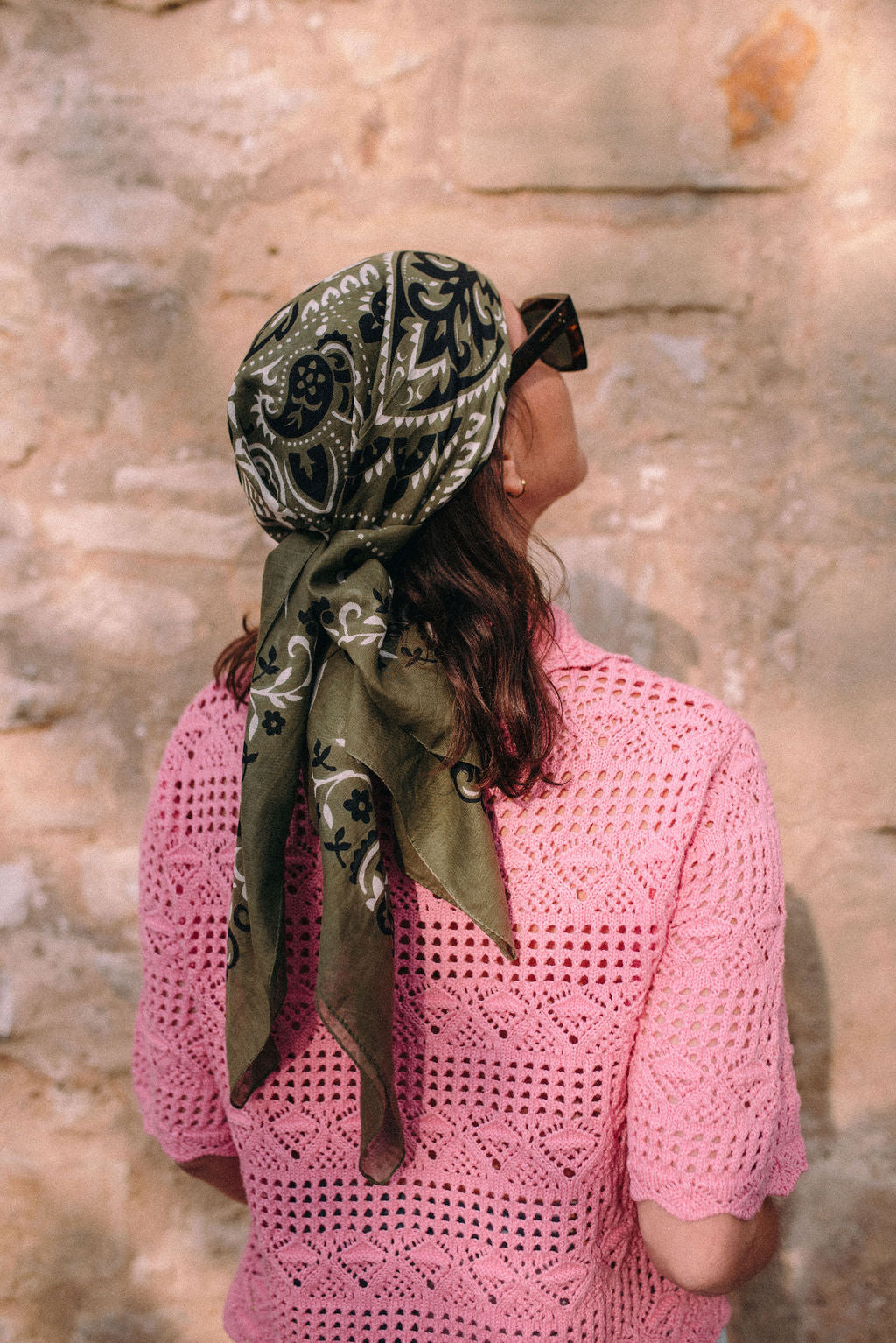 Large Foulard bandana kaki coton