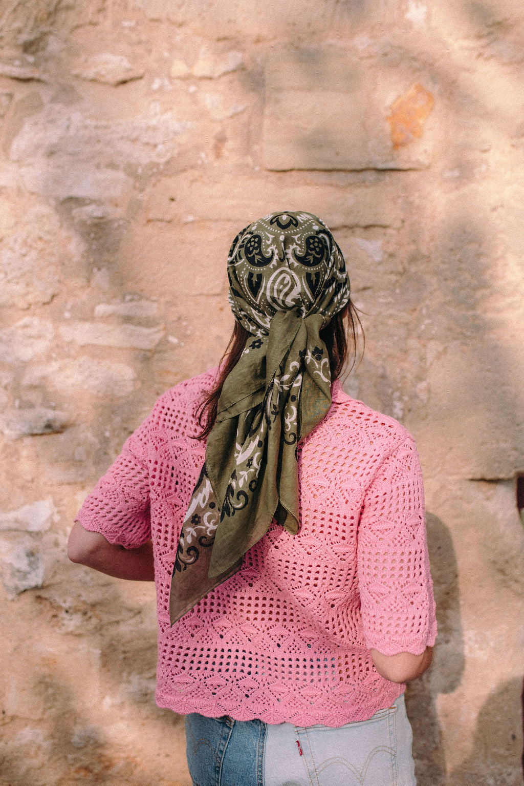 Large Foulard bandana kaki coton