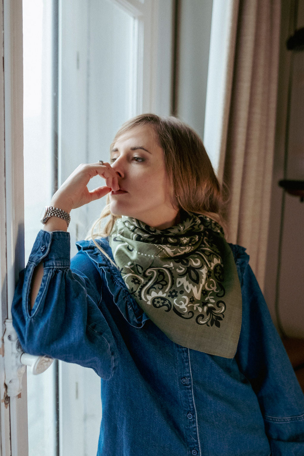 Large khaki cotton bandana scarf