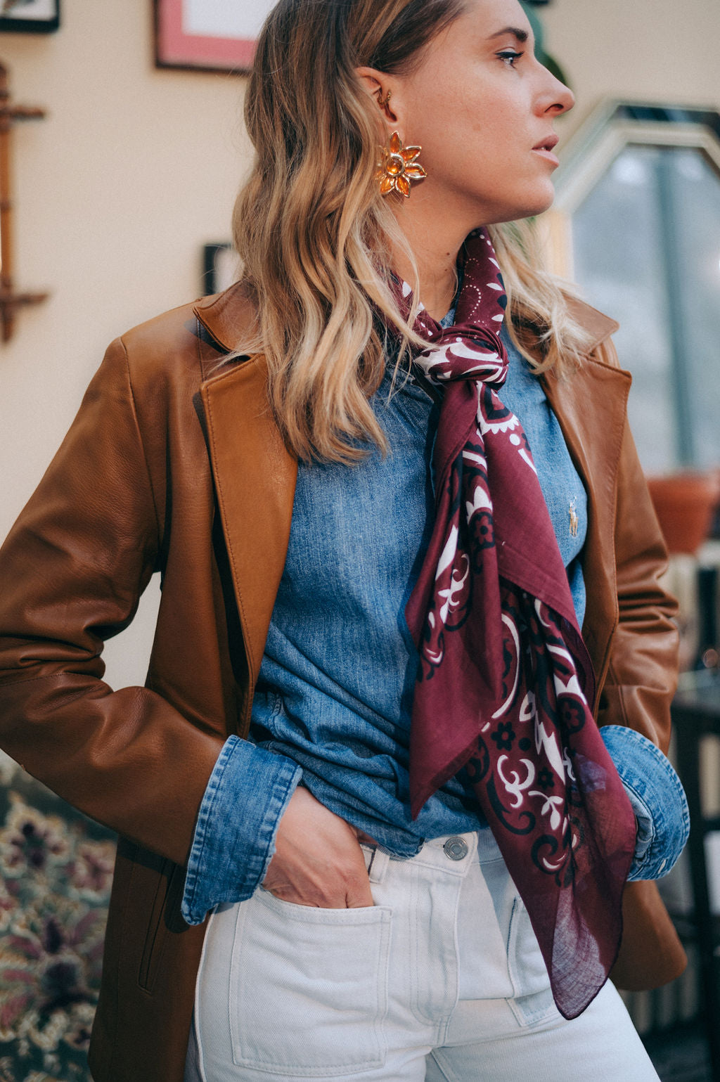 Foulard bandana bordeaux coton