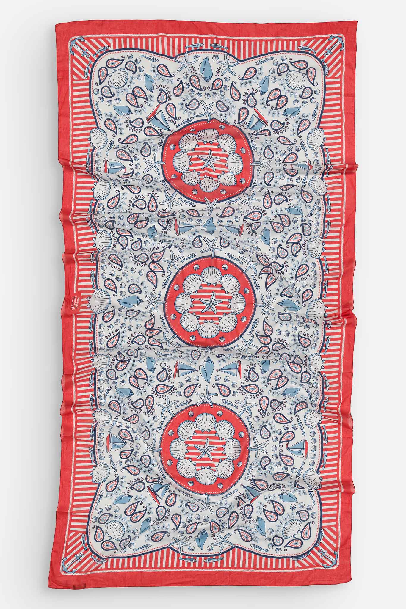 Large Bretagne Red Pareo cotton