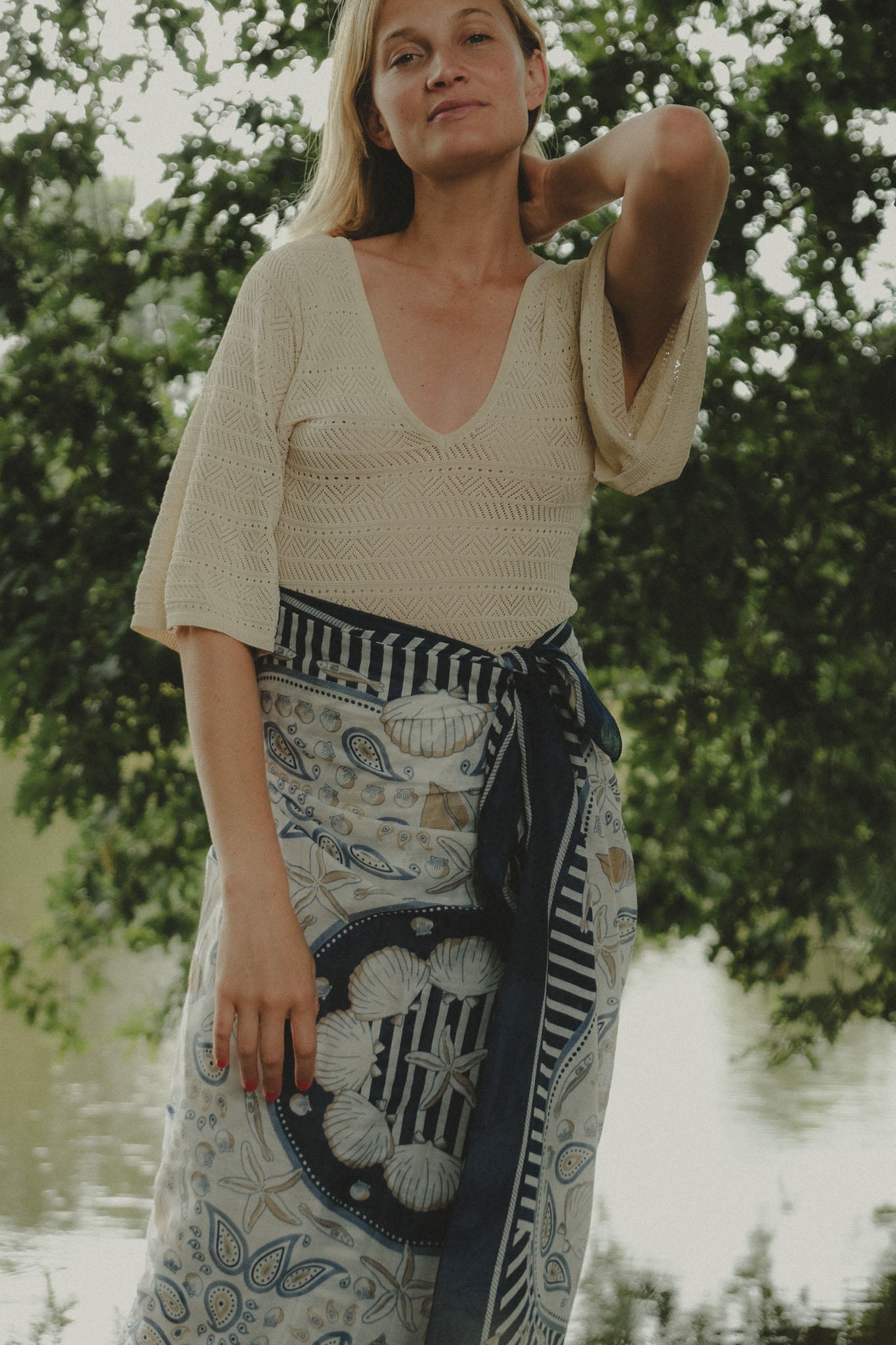 Large Bretagne Navy Pareo cotton