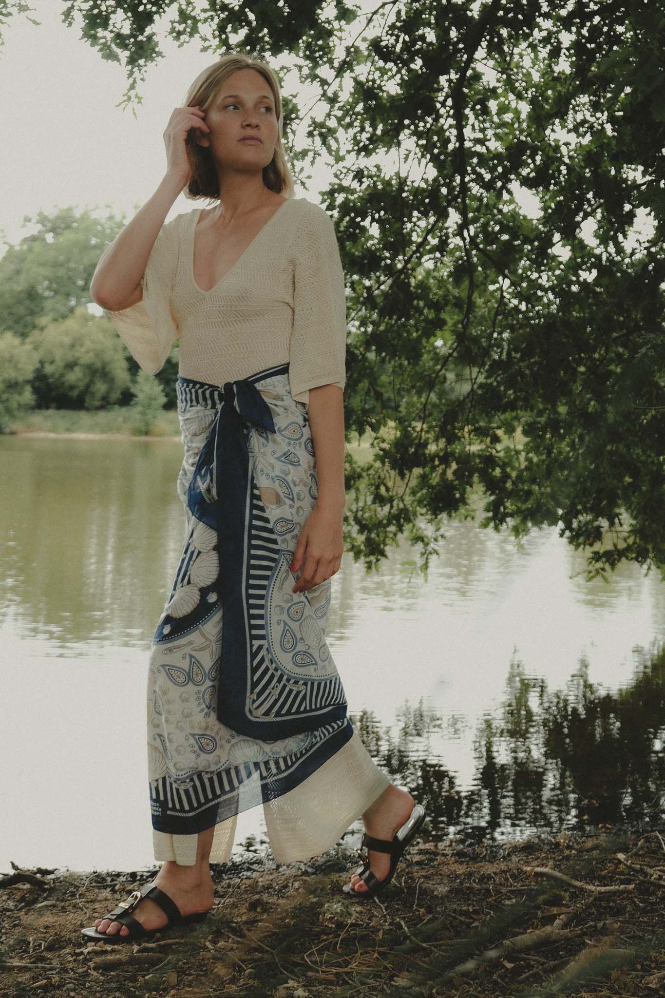 Paréo Large Bretagne Navy coton