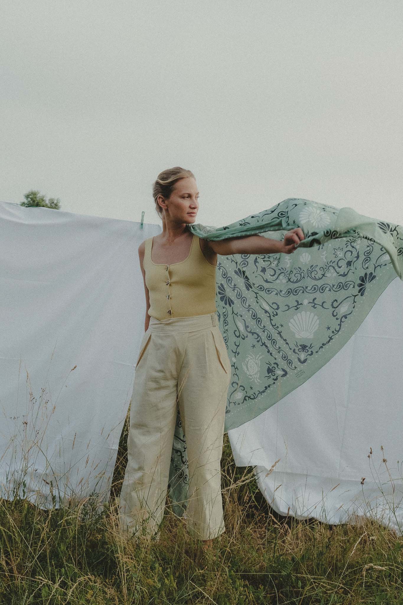 Large Crustacés Green Pareo cotton