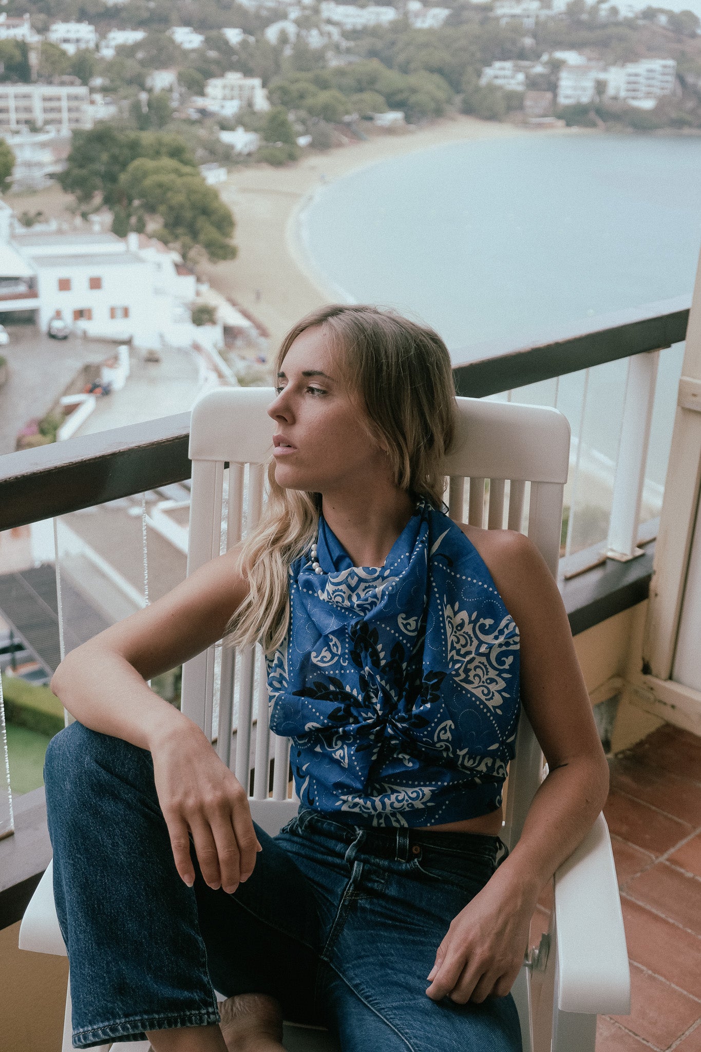 Large Foulard bandana Bleu coton