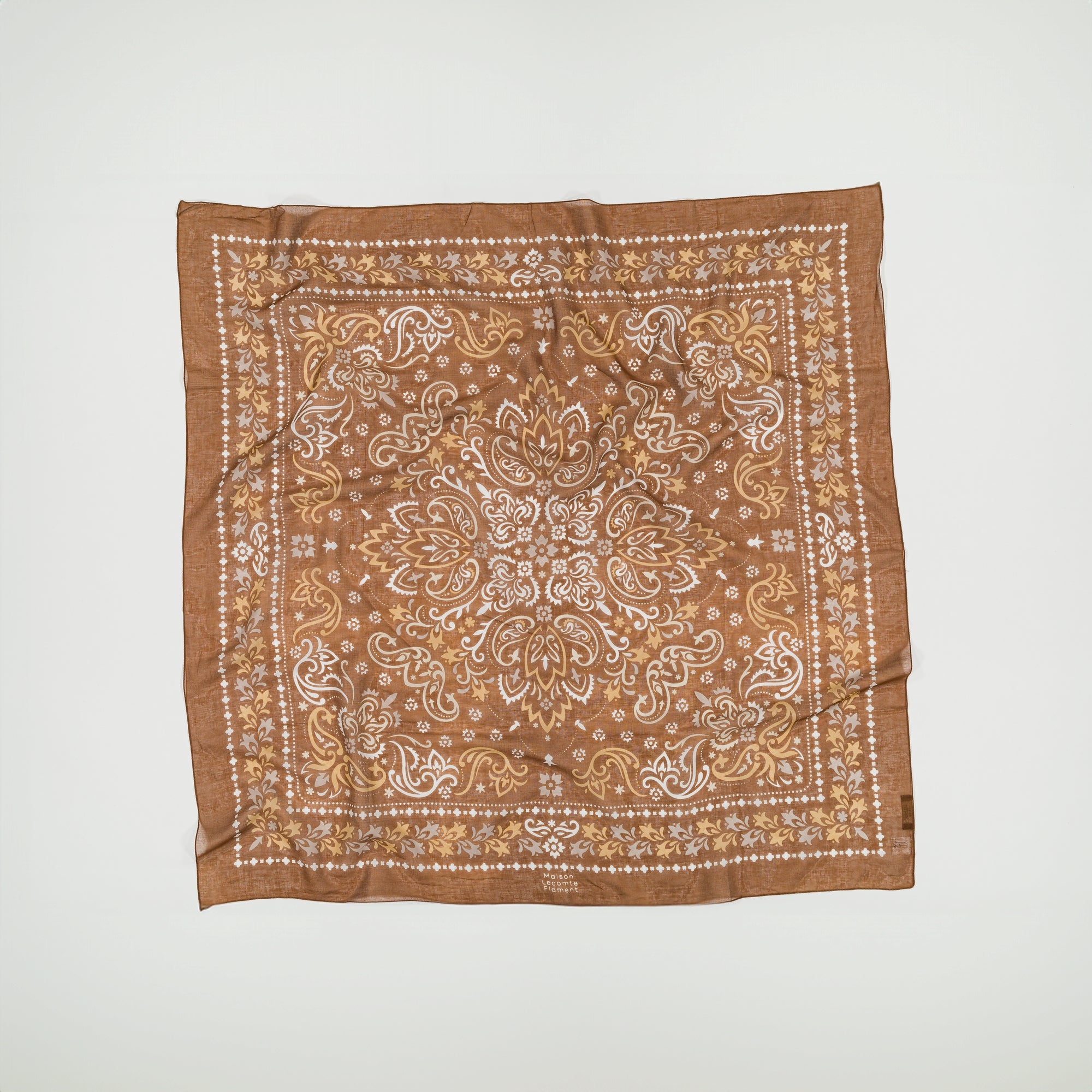 Large camel cotton bandana scarf