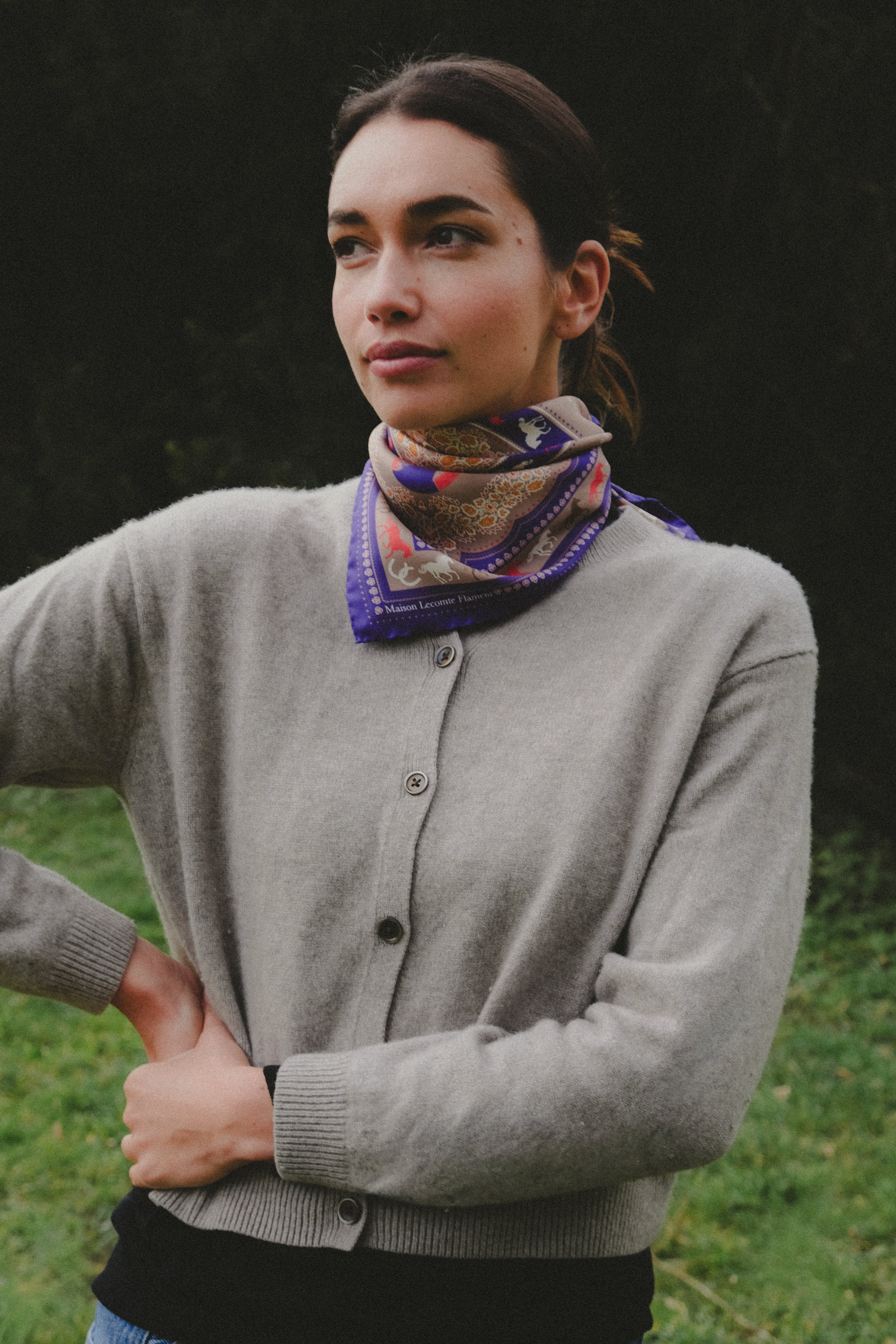 Small Equestrian Taupe Silk