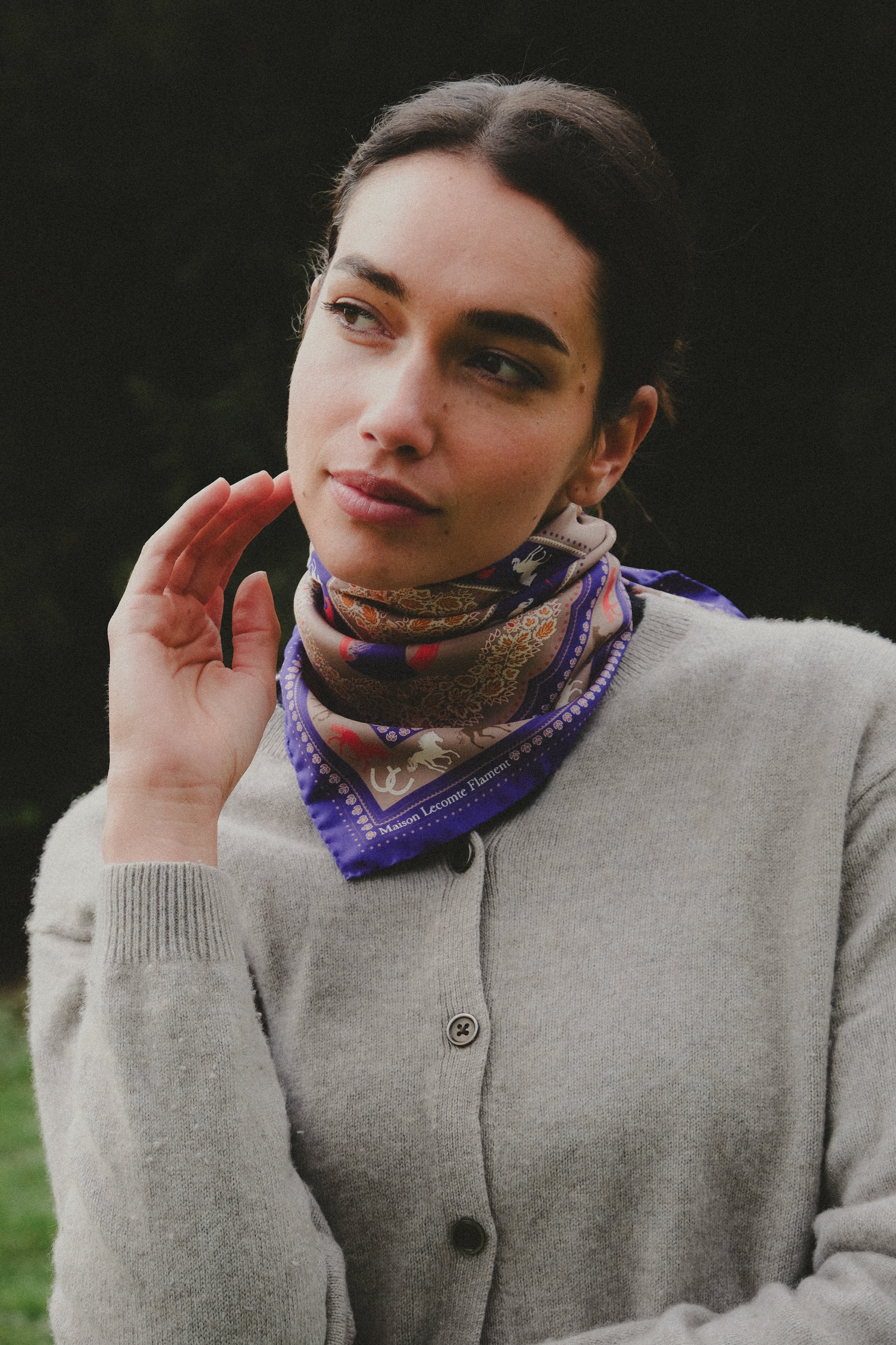 Small Equestrian Taupe Silk