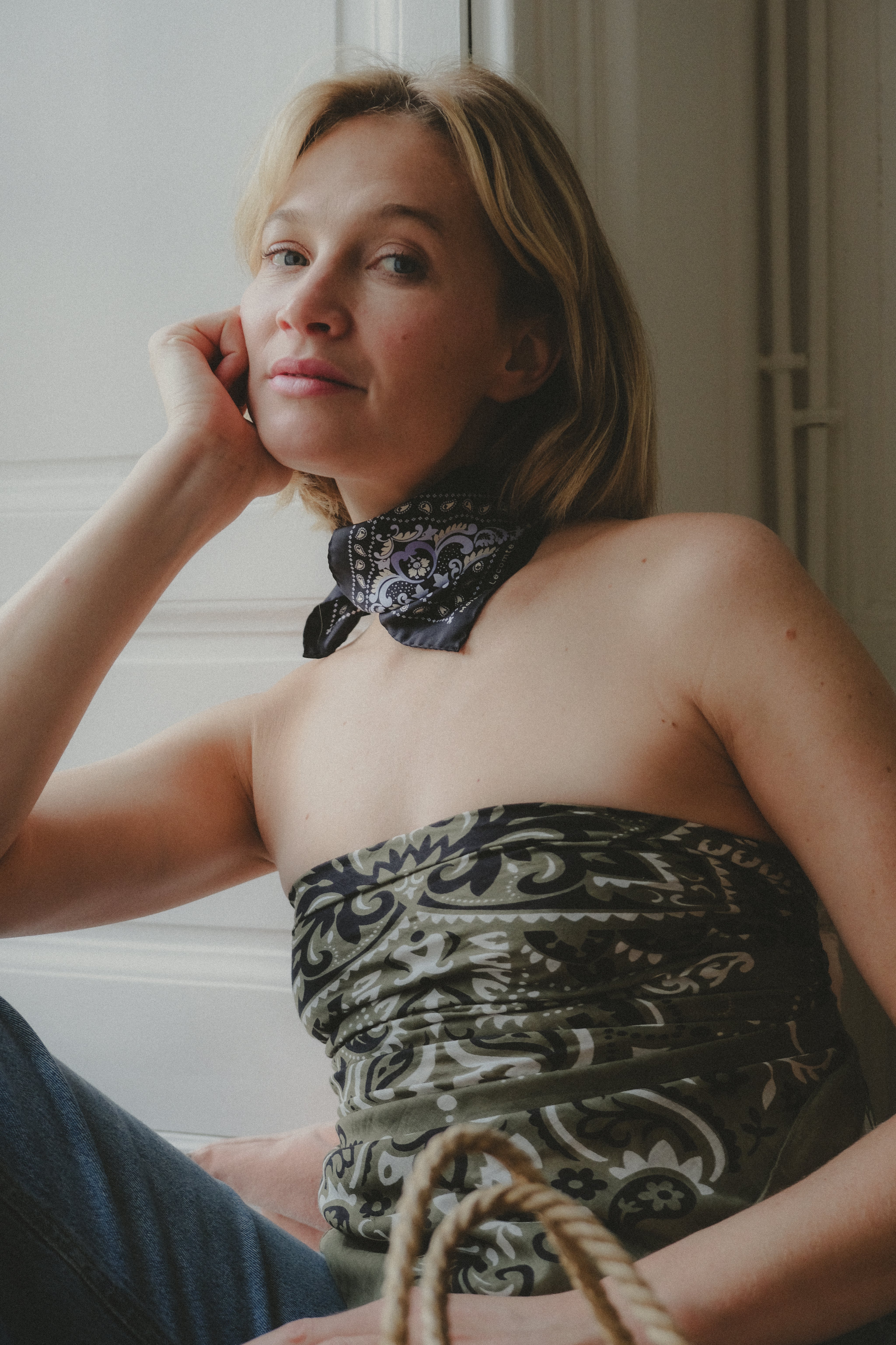 Small Bandana Flowers Black Silk