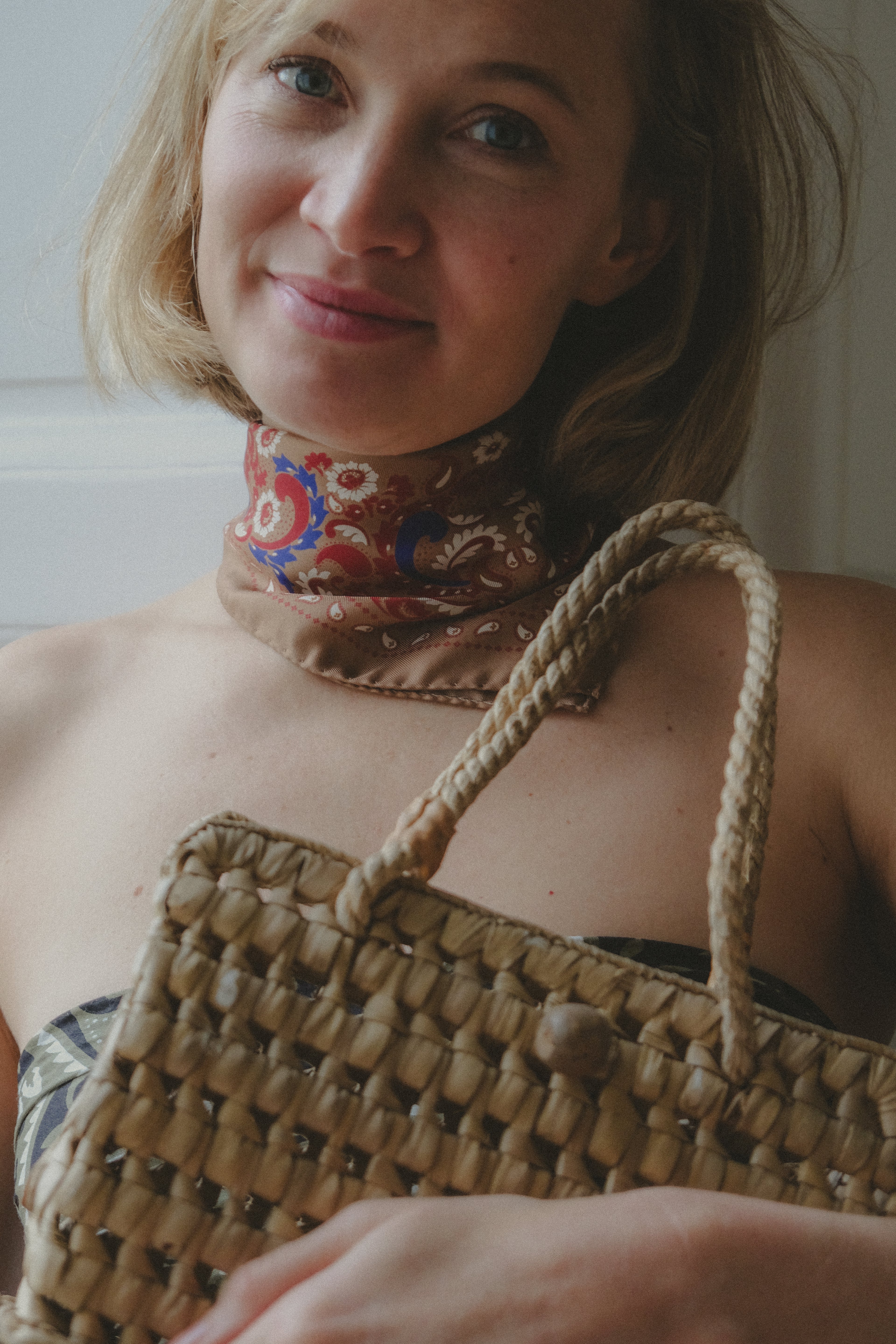Small Bandana Flowers Camel Silk