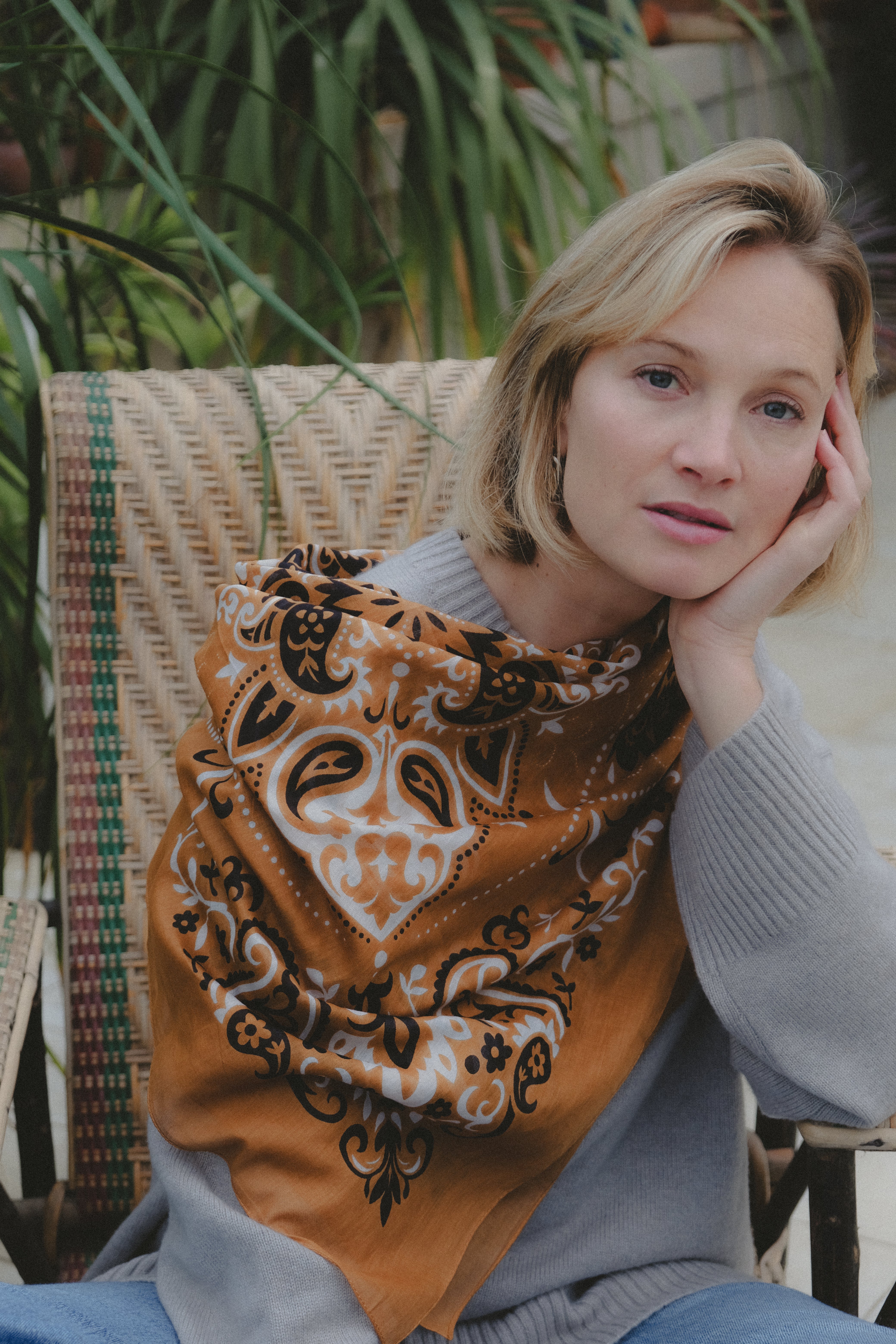 Large camel cotton bandana scarf