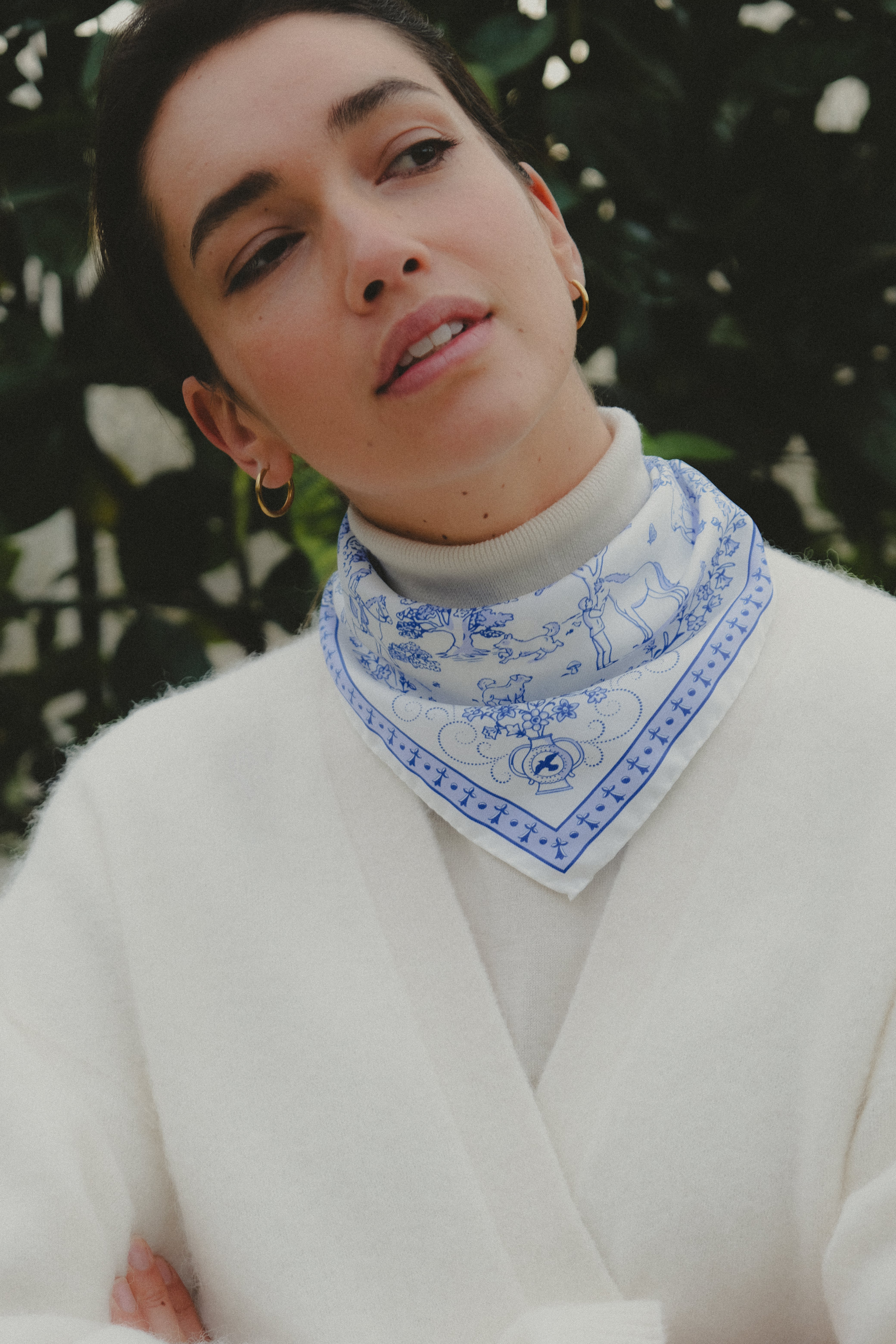 Small Scarf Toile de Jouy Navy Silk