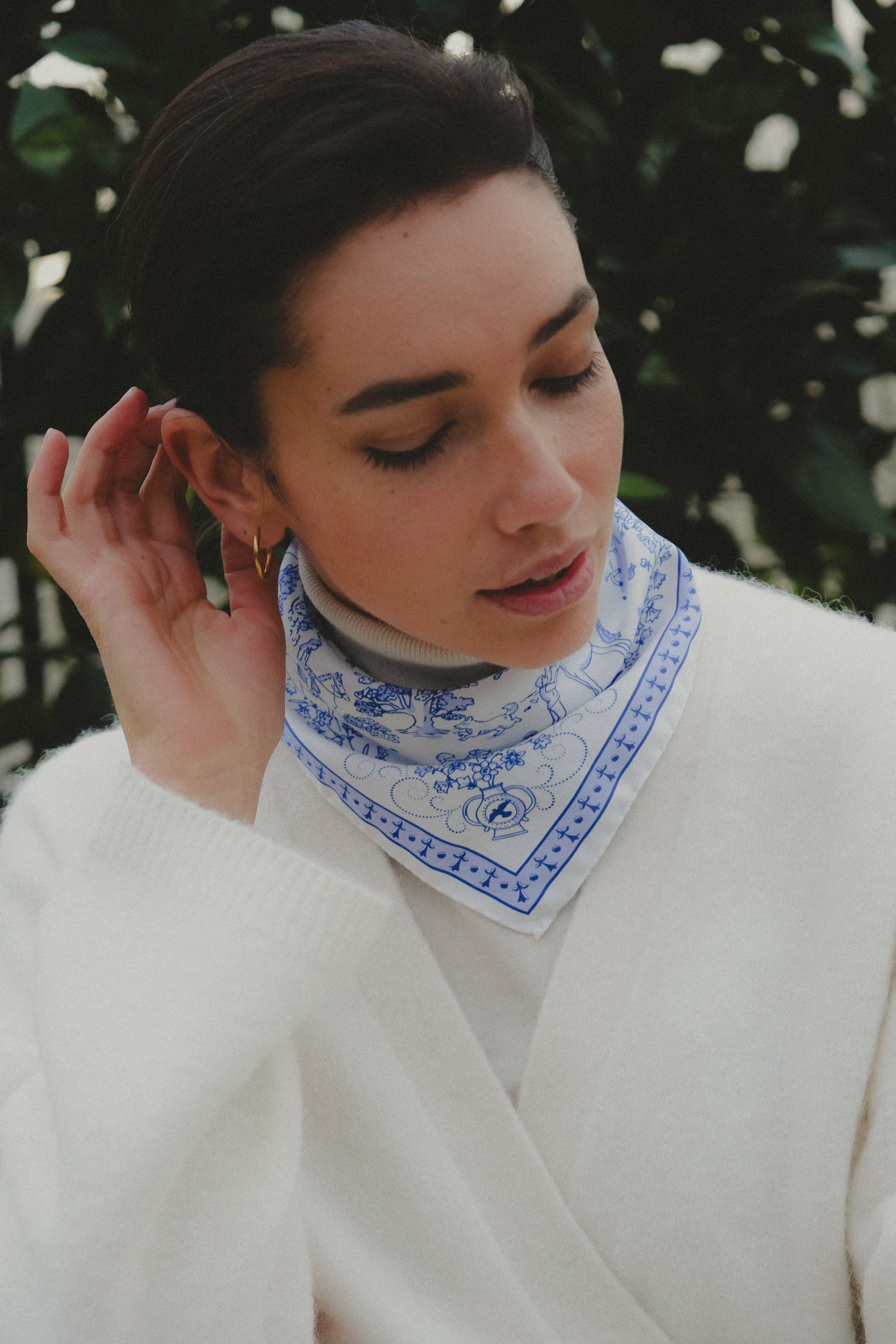 Small Scarf Toile de Jouy Navy Silk