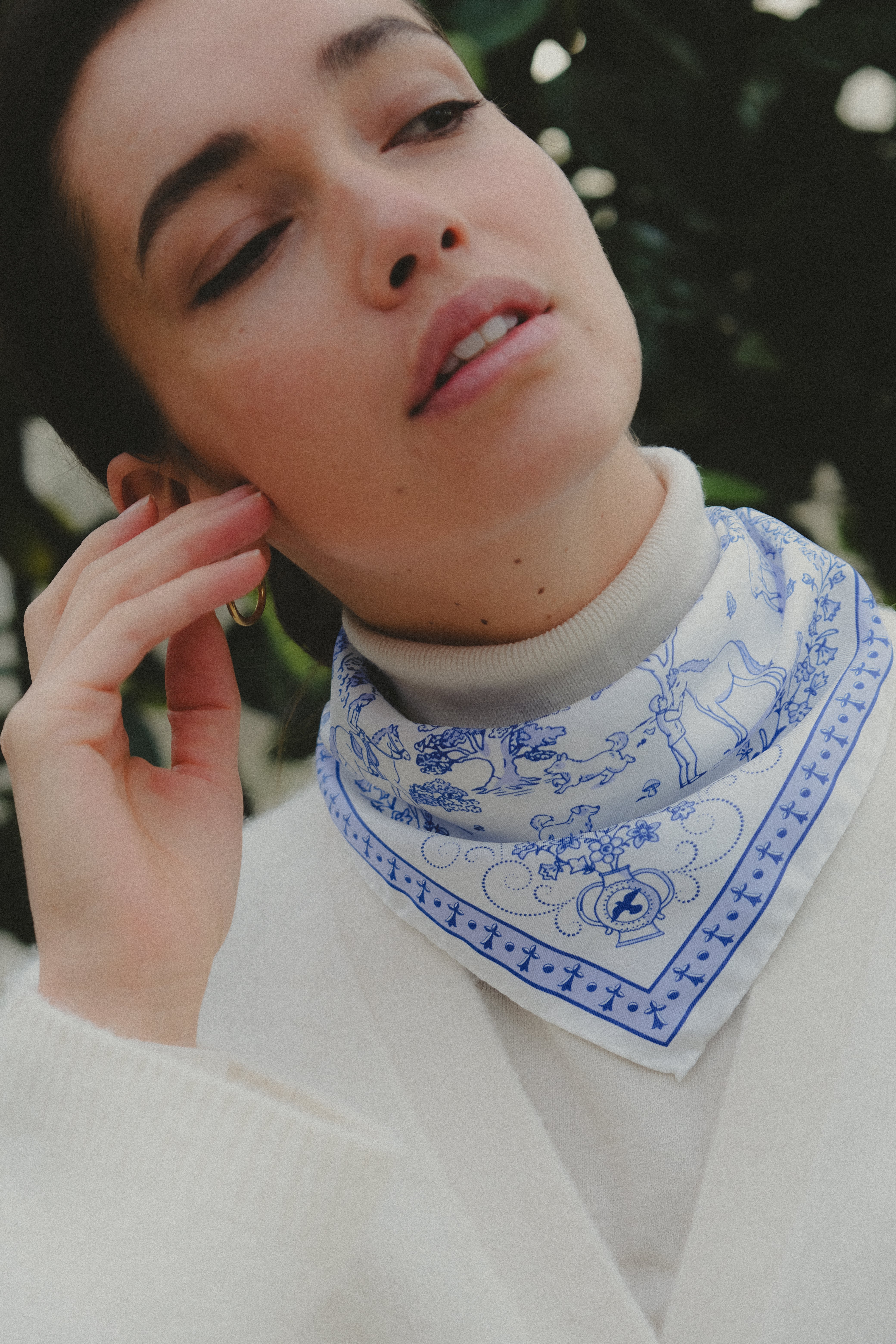 Small Scarf Toile de Jouy Navy Silk