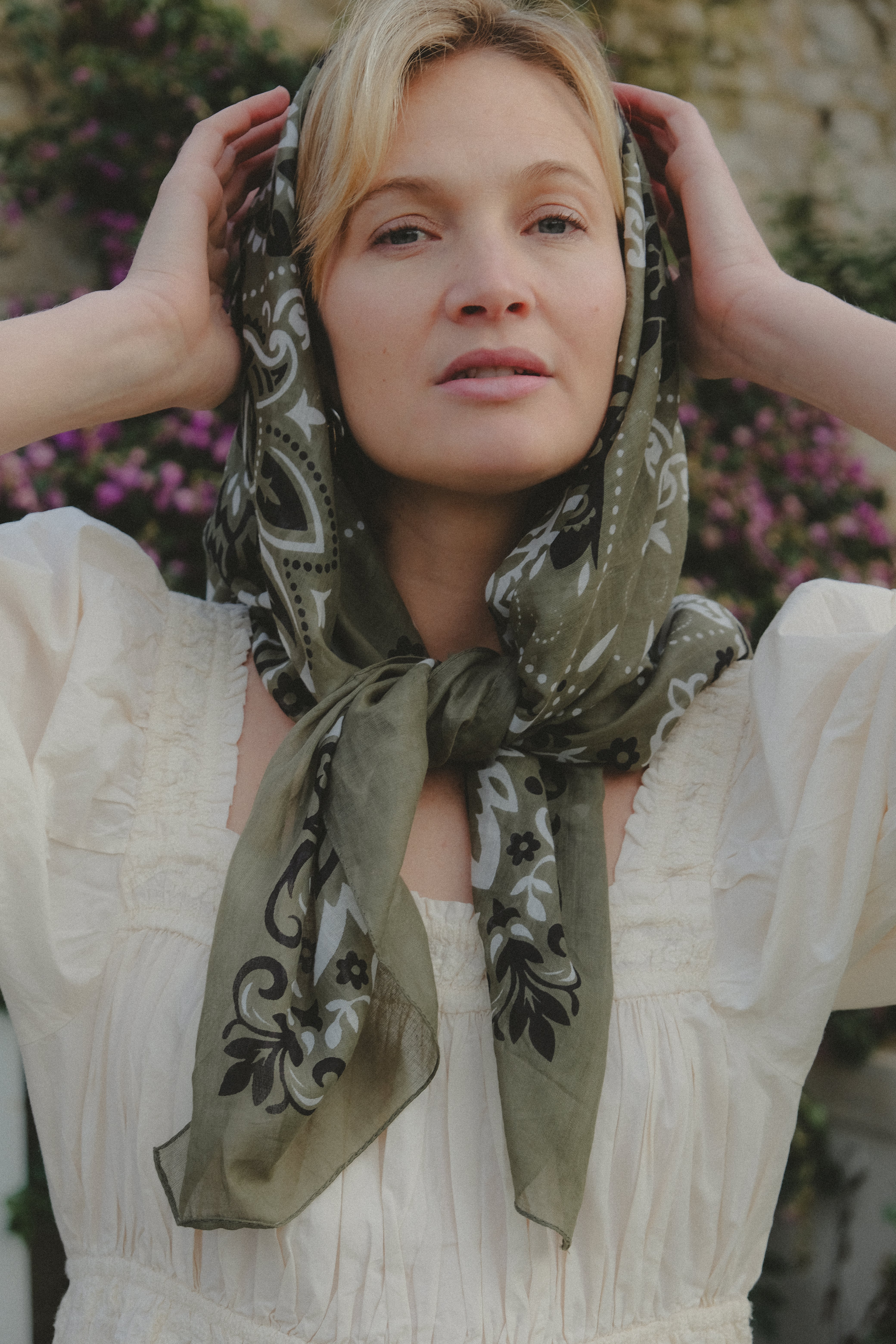 Large khaki cotton bandana scarf